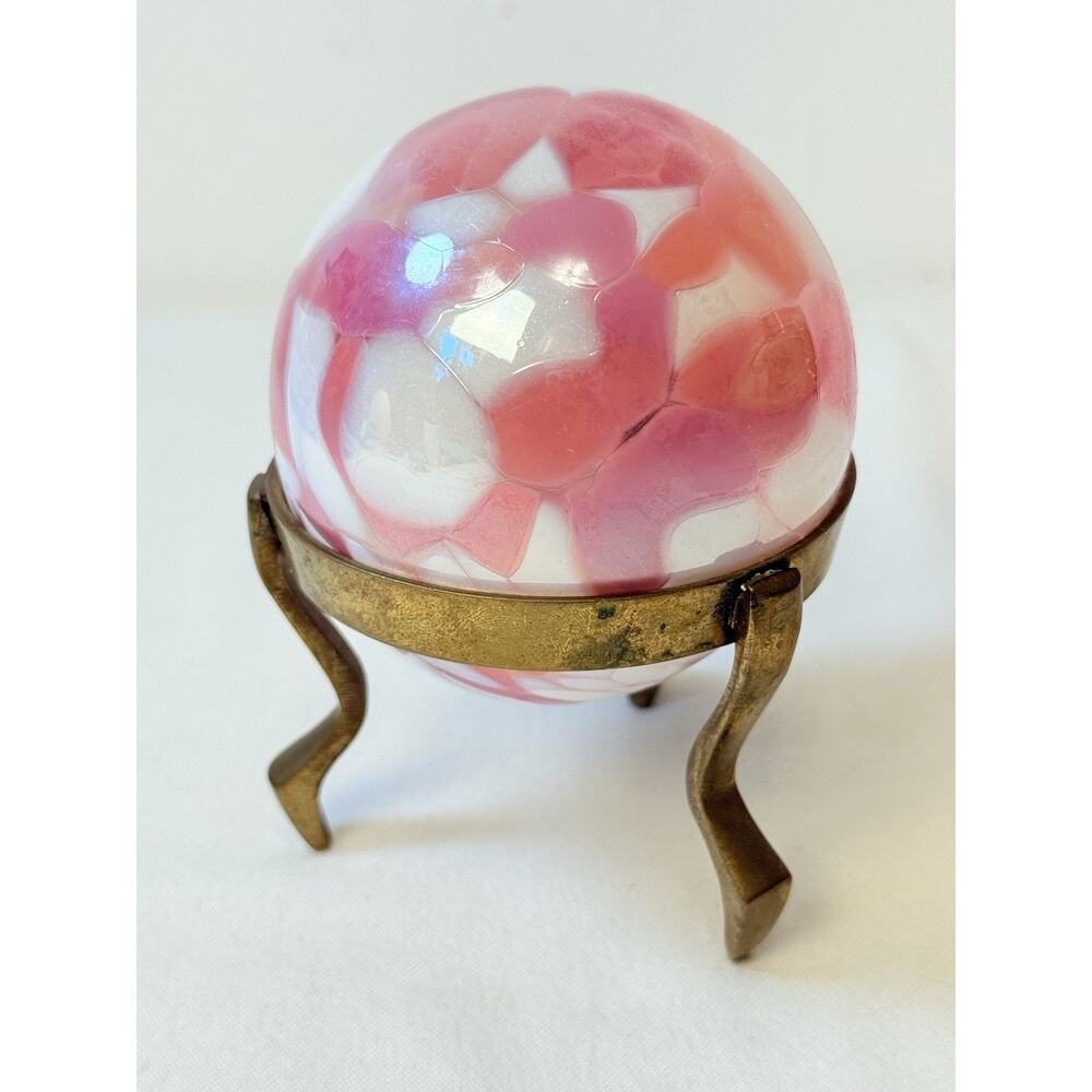 Hand Blown Pink & White Glass Oil Lamp With Brass Stand